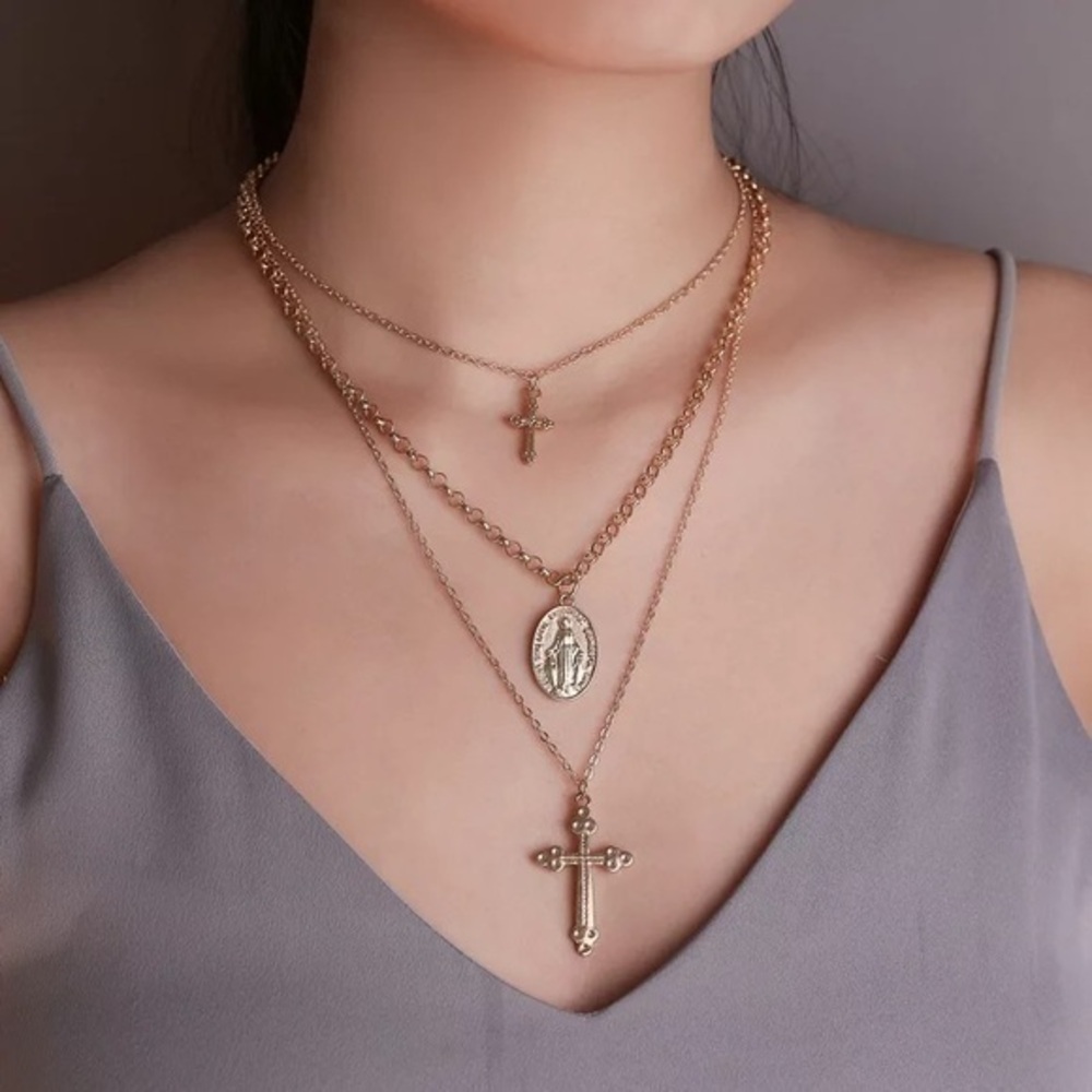3/$30 💛 Cross Multi Layer Necklace